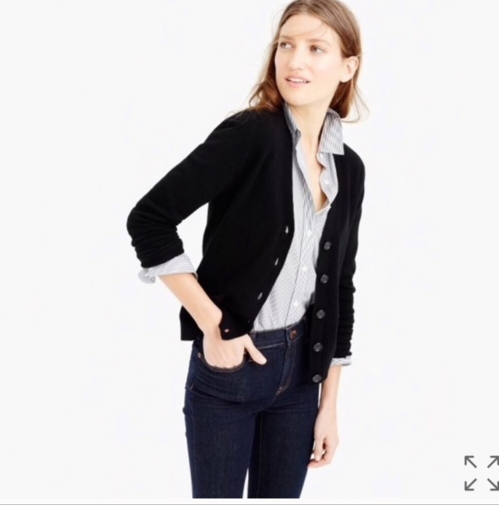 J. Crew Black Wool Cashmere V Neck Cardigan Medium Casual capsule winter office